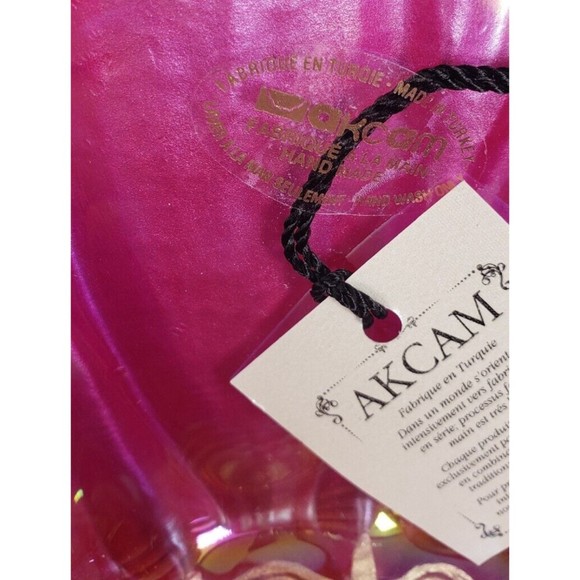 Akcam Turkish Opalescent Fusha  Dark Pink Glass Large Floral Bowl  8.5" NEW - Picture 4 of 9